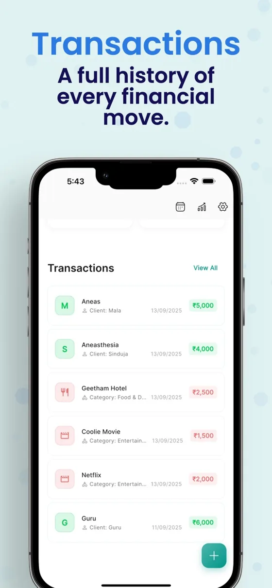 Transactions: a full history of every payment